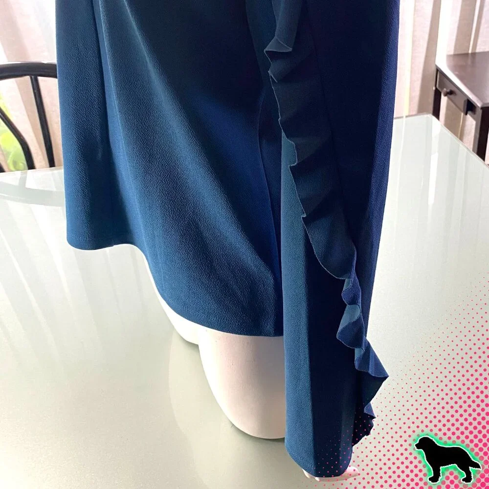 NEW NWT Bar III Ruffled Sleeve Blouse Top Size L Large Long Sleeve Turquoise - Picture 4 of 4
